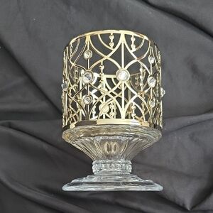 White Barn Gold and White Candle Holder with Intricate Accents